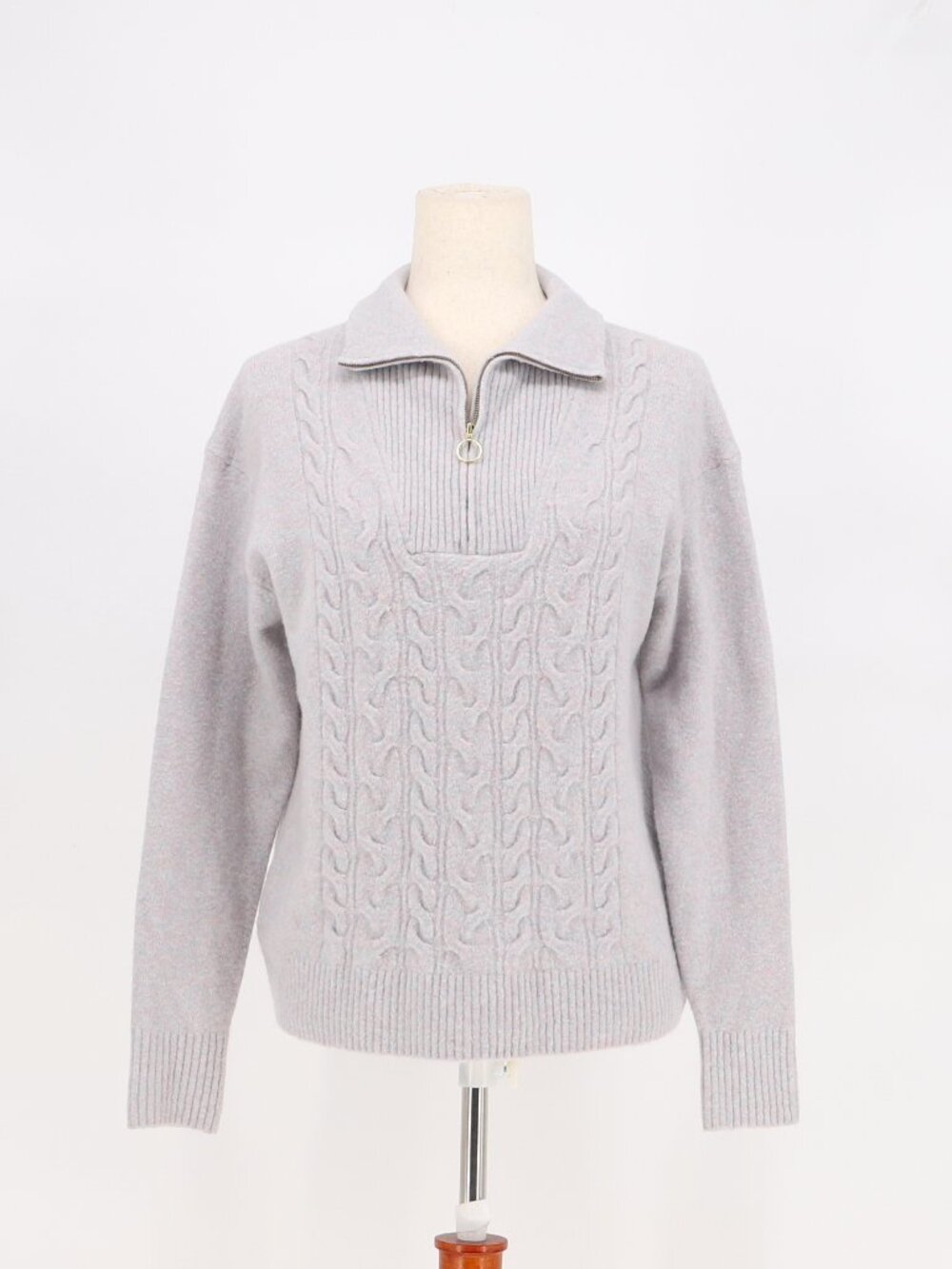 J.CREW Half-zip Cable Sweater in Extra-soft Yarn Heathered Grey Purple Size M